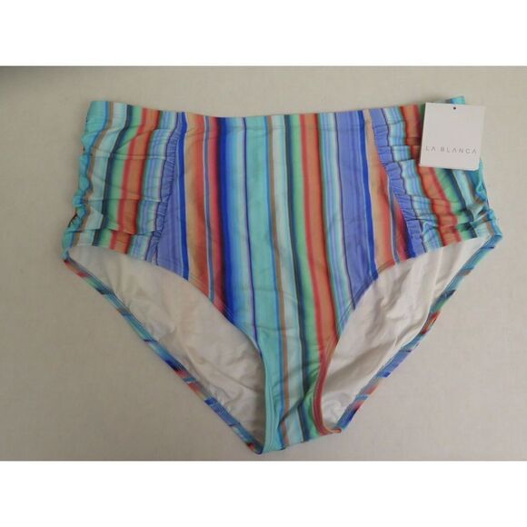 La Blanca Women's Plus Sz 20W Side Shirred Hipster Bikini, Multi//Sunset Stripe - Picture 1 of 5